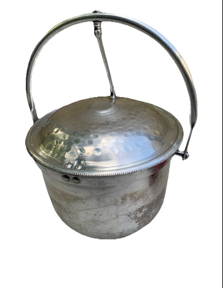 Vtg Hammered Metal Silver Ice Bucket Hinged