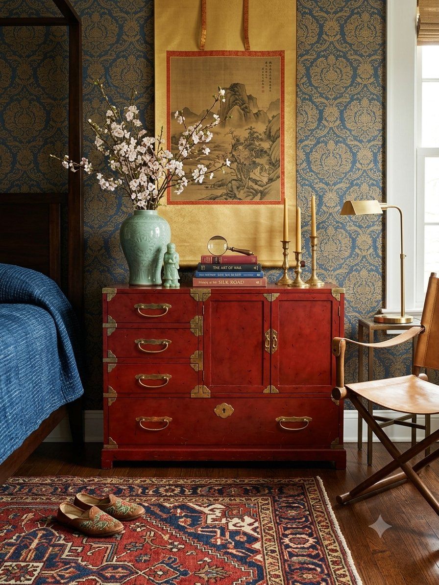GORGEOUS Century Furniture Hollywood Regency Chinoiserie Red Lacquered Commode | Dresser