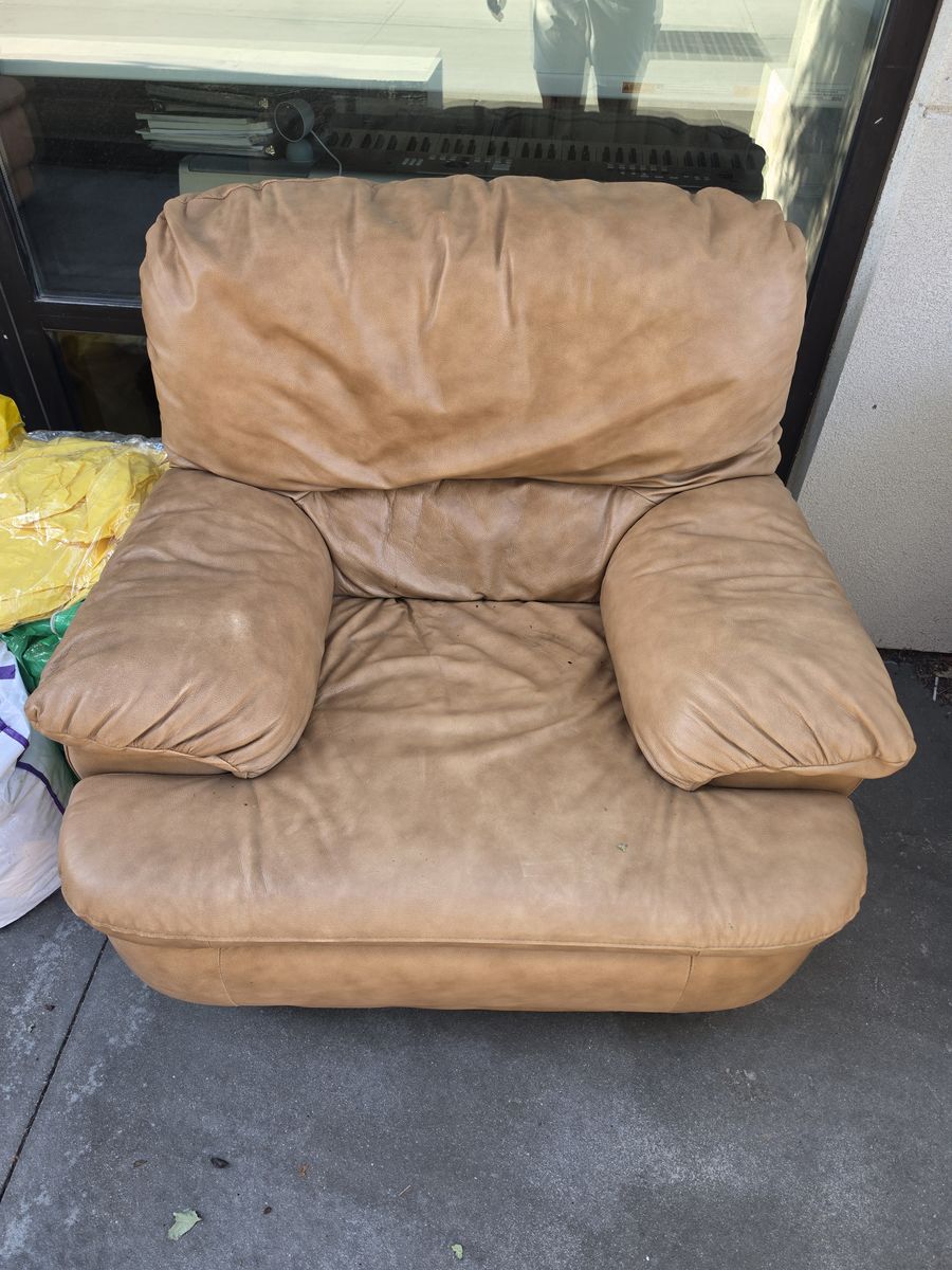 Tan Leather Living Room Set - Sofa and Matching Armchair