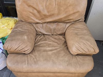 Tan Leather Living Room Set - Sofa and Matching Armchair