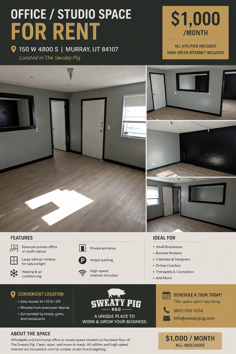OFFICE / STUDIO SPACE FOR RENT – MURRAY, UT