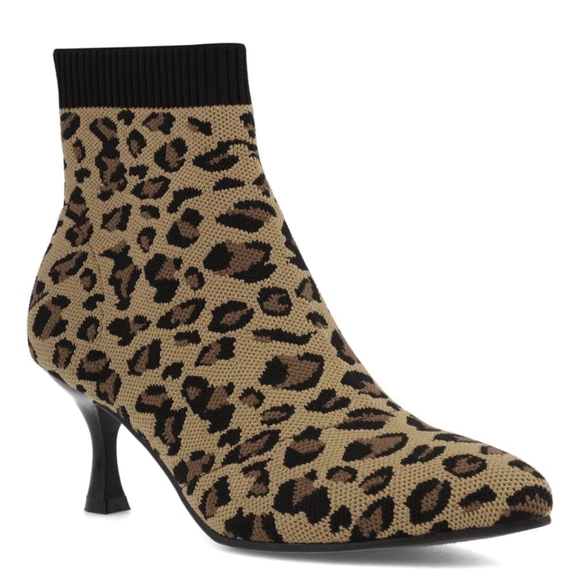 MIA Leopard Print Knit Sock Ankle Booties Pointed Toe Kitten Heel Size 7