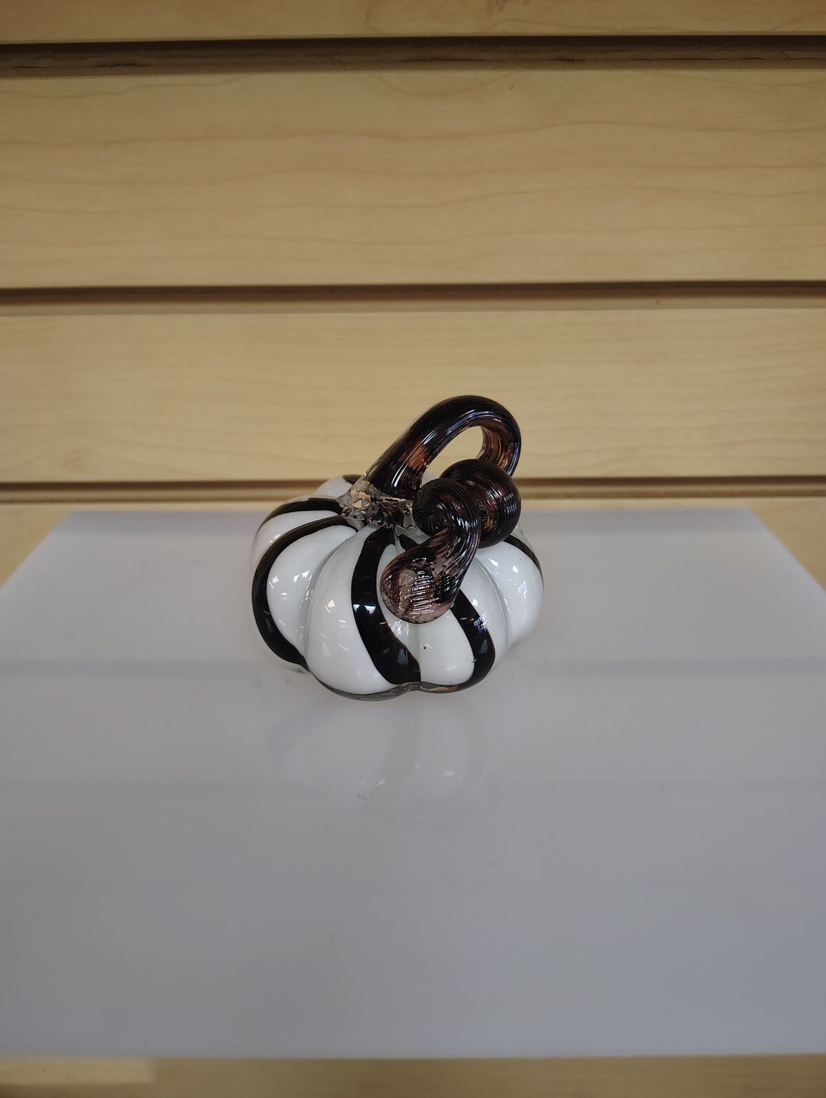 Hand Made Glass Pumpkin Figurine / Accent piece ( NEW ) White / Dark burgundy. Thanksgiving