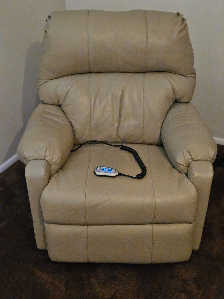 Electric Power Reclining Armchair in Beige Leatherette with Remote Control