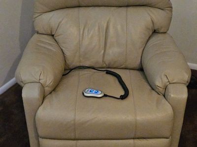 Electric Power Reclining Armchair in Beige Leatherette with Remote Control
