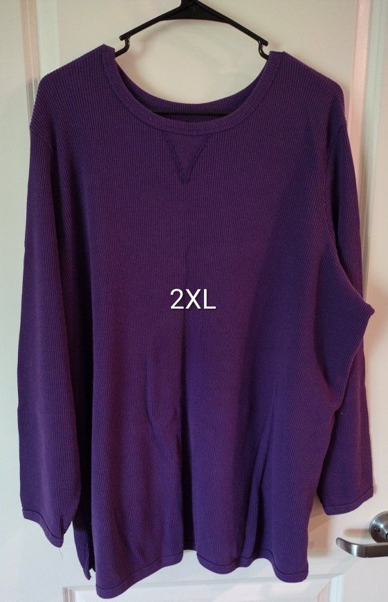 Purple Waffle Knit Long Sleeve Shirt - 2XL, Casual Comfort