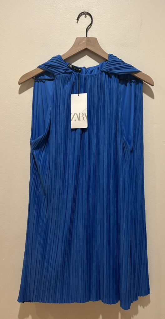 NWT Blue Pleated Mini Cape Dress Size Small