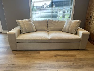 Dream Beige Crypton Fabric High Performance 99" Sofa | Loose Reversible Back