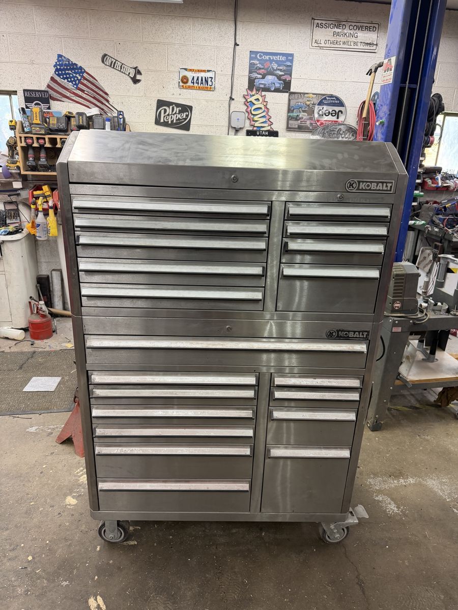 Kobalt Stainless Steel Rolling Tool Chest and Cabinet Combination with Drawers
