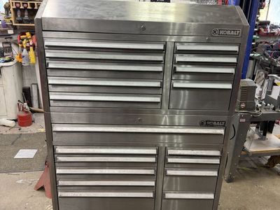 Kobalt Stainless Steel Rolling Tool Chest and Cabinet Combination with Drawers