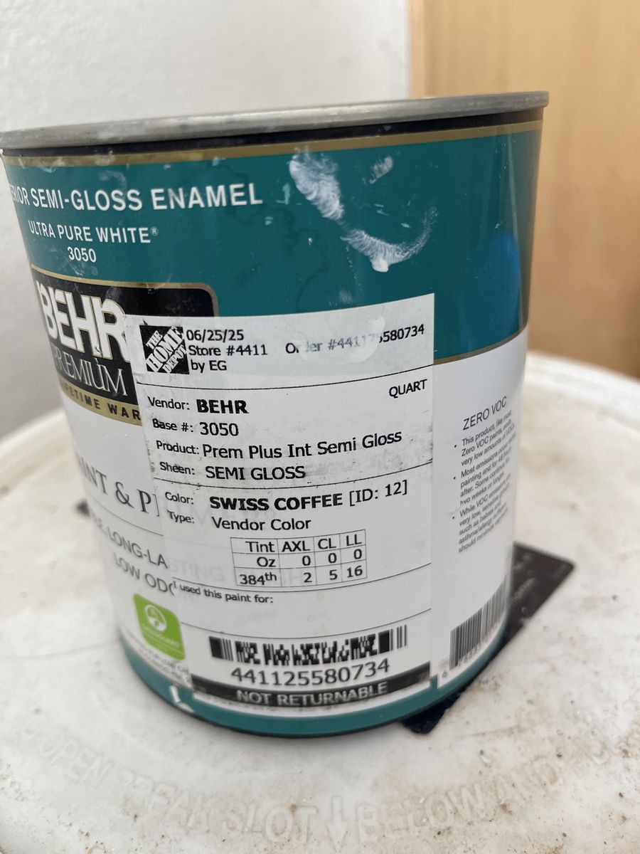 BEHR Premium Plus Semi-Gloss Enamel Paint - Swiss Coffee, Quart (Zero VOC)