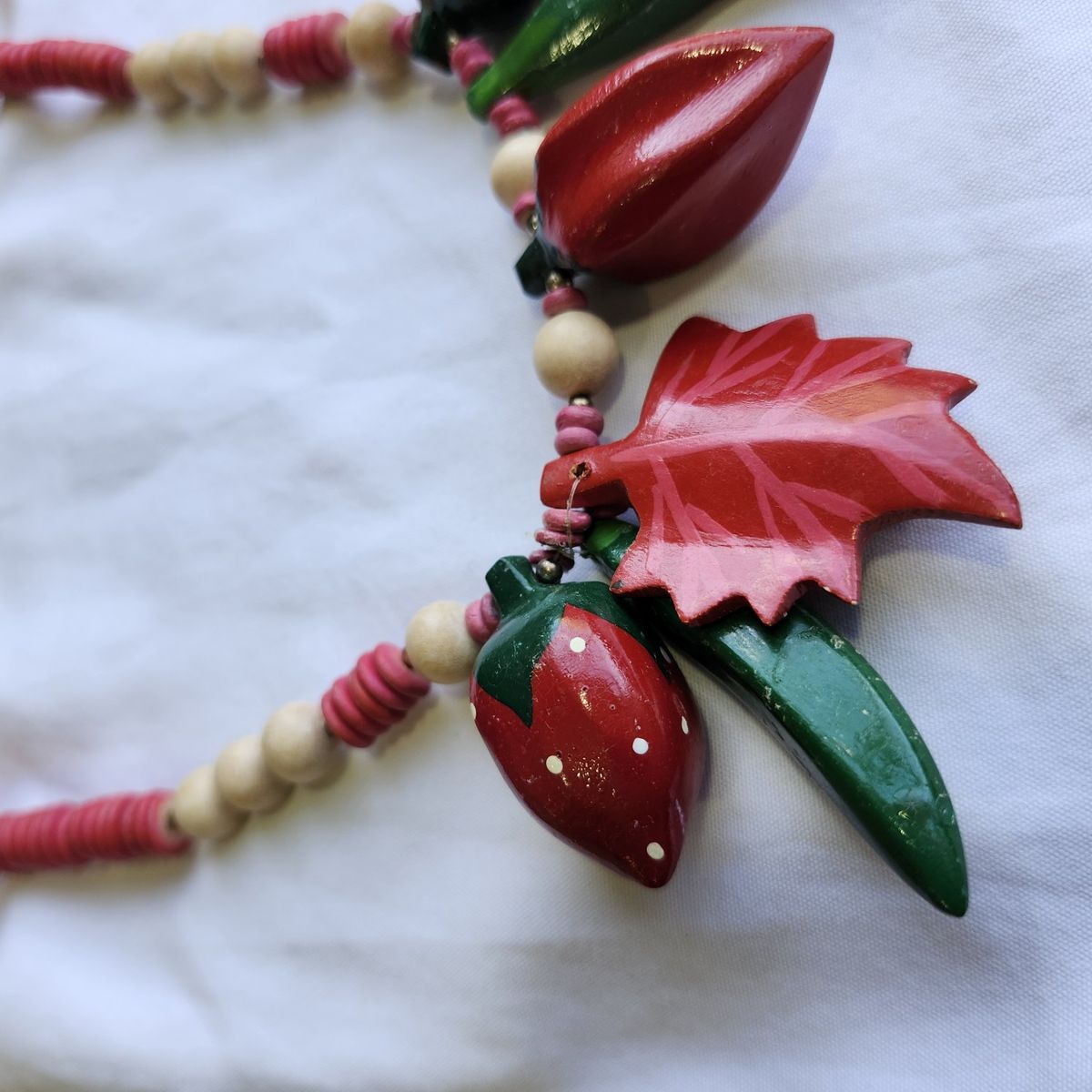 Vintage Wooden Fruit and Peppers Whimsical Necklac