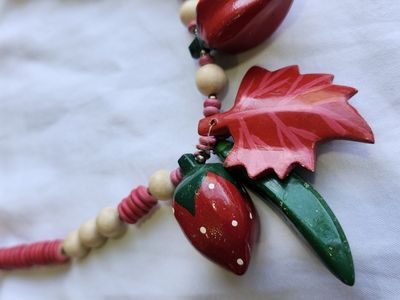 Vintage Wooden Fruit and Peppers Whimsical Necklac