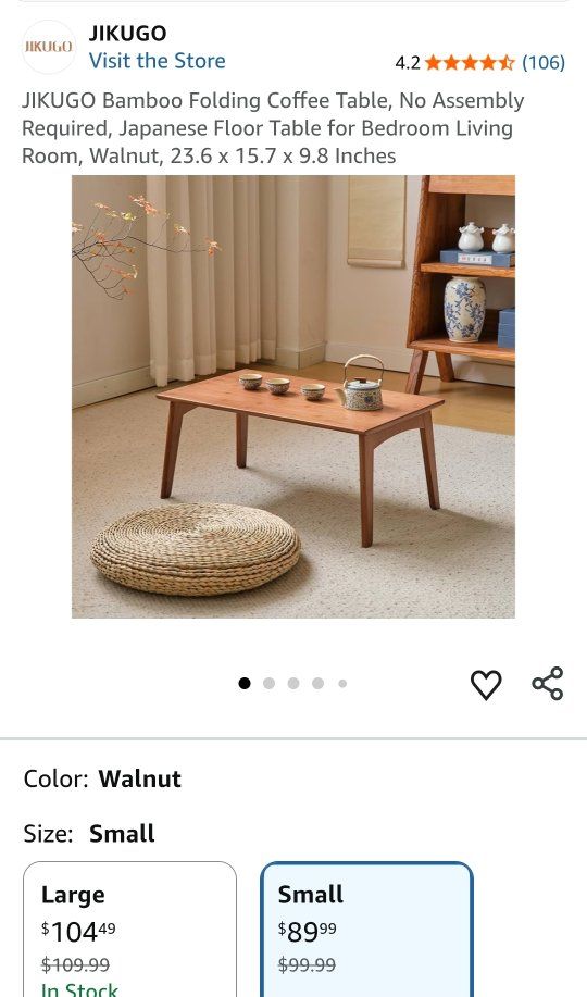 JIKUGO Bamboo Folding Coffee Table Japanese Floor Table Walnut