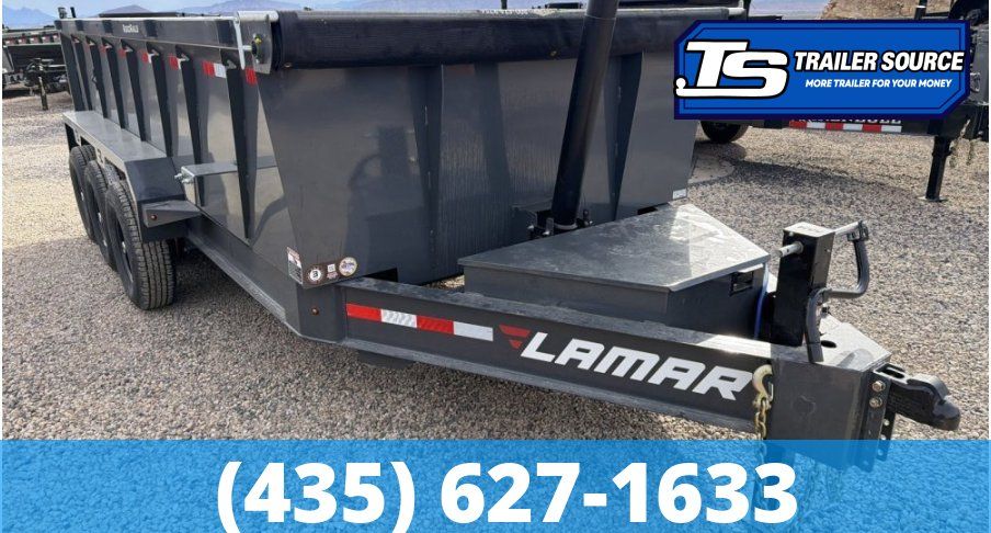 7x16 Lamar DT Dump Trailer - 36" Sides - 21K GVWR - 7 Gauge Floor, Stabilizer Jacks, Telescopic