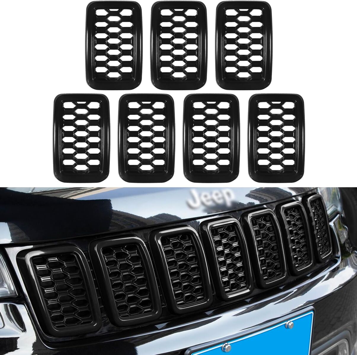 2017-2021 Black Jeep Grand Cherokee Grill Inserts Rings Covers