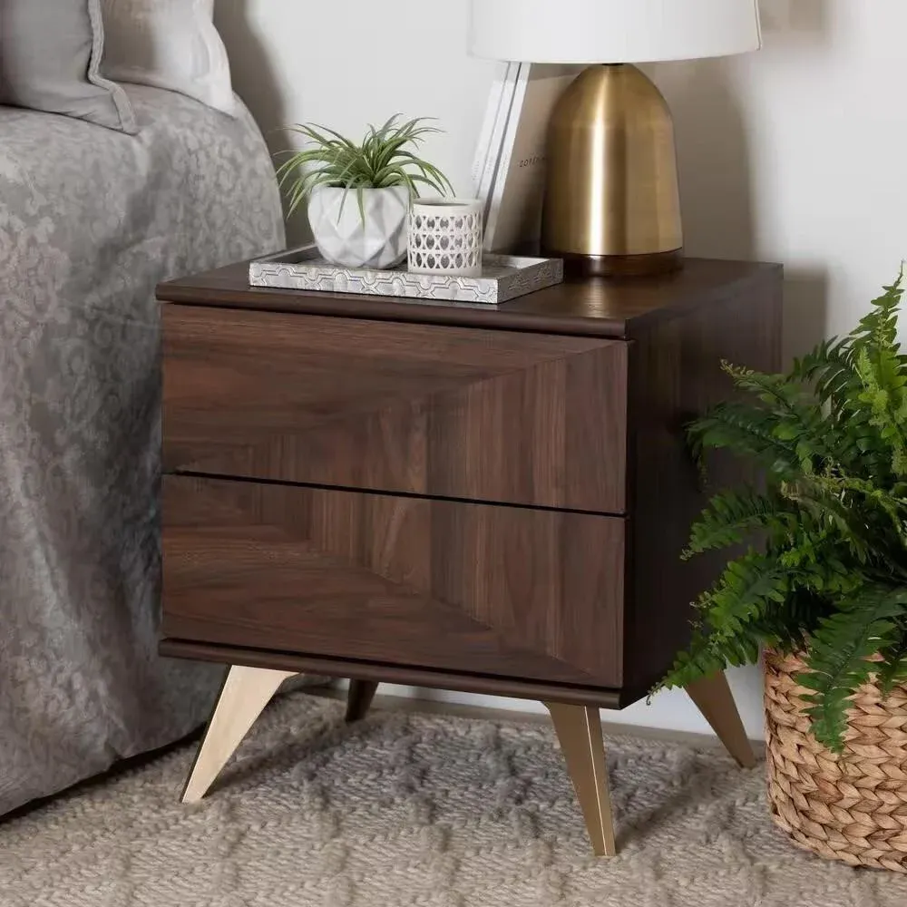 Baxton Studio Graceland Walnut Brown Finished Wood 2-Drawer Nightstand or bedside table
