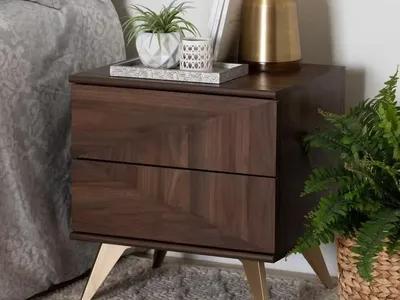 Baxton Studio Graceland Walnut Brown Finished Wood 2-Drawer Nightstand or bedside table