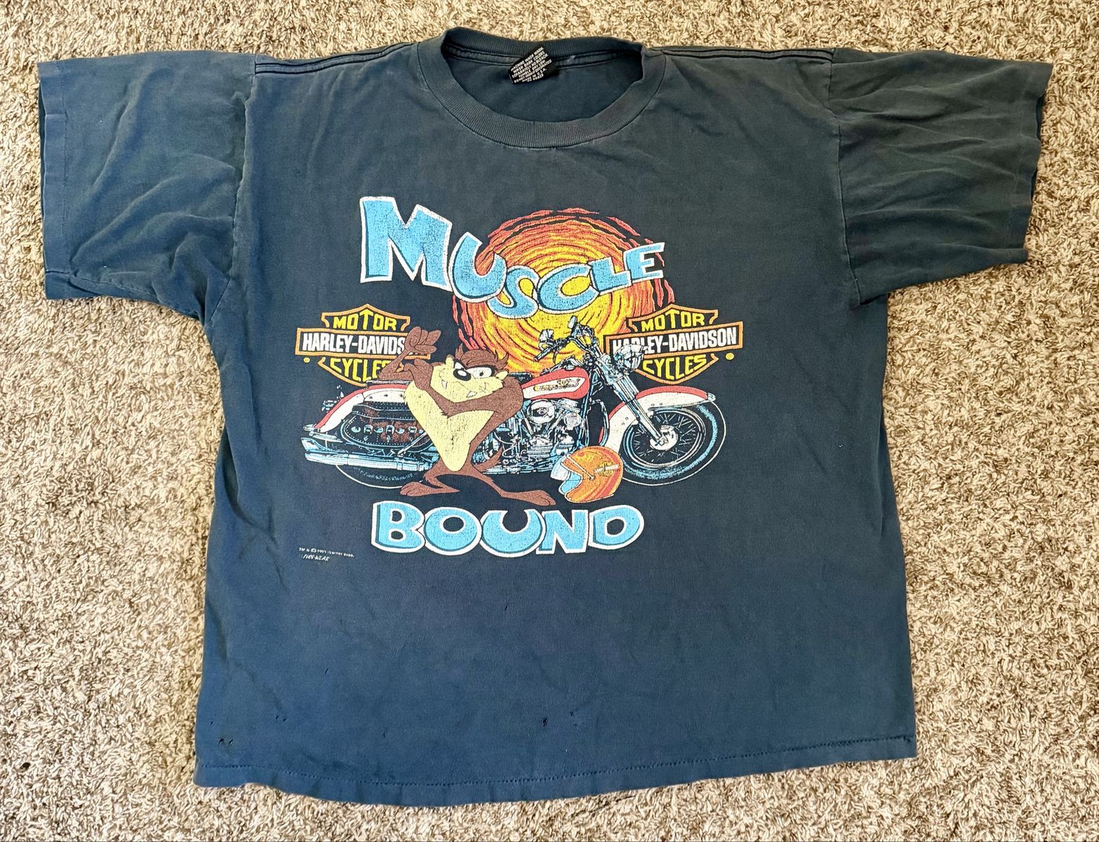 Vintage Harley-Davidson Cycles Muscle Bound Taz Looney Tunes T-Shirt - Black, Size XL, 100% Cotton