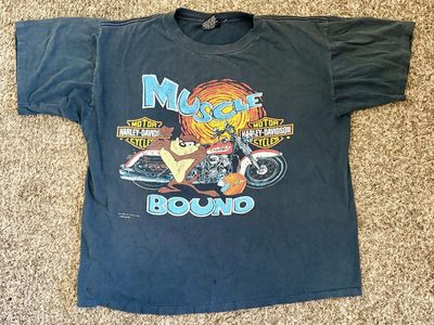 Vintage Harley-Davidson Cycles Muscle Bound Taz Looney Tunes T-Shirt - Black, Size XL, 100% Cotton