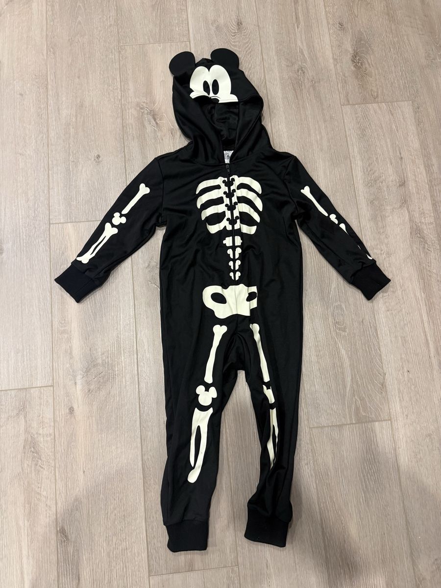 Disney Mickey Mouse Skeleton Halloween Hooded Onesie Costume size 4