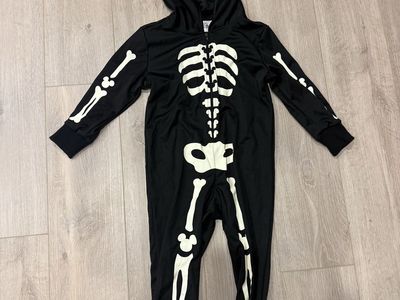 Disney Mickey Mouse Skeleton Halloween Hooded Onesie Costume size 4