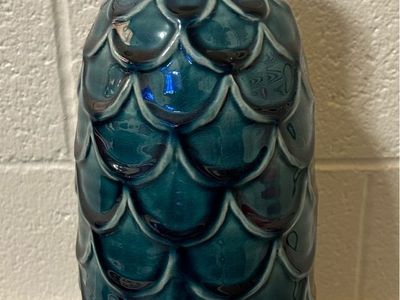 Ceramic Teal Blue Mermaid Scale Vase 10.5" Tall Decorative Bottle Style Glazed Finish Cash Only Please