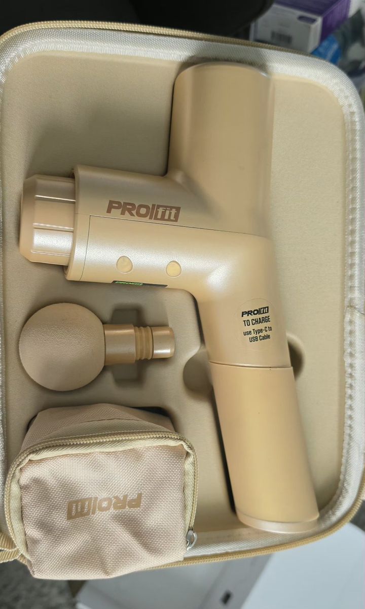 PRO-Fit Percussion Muscle Massager - Gold, Lightweight, 6 Speeds, 4 Attachments with Case