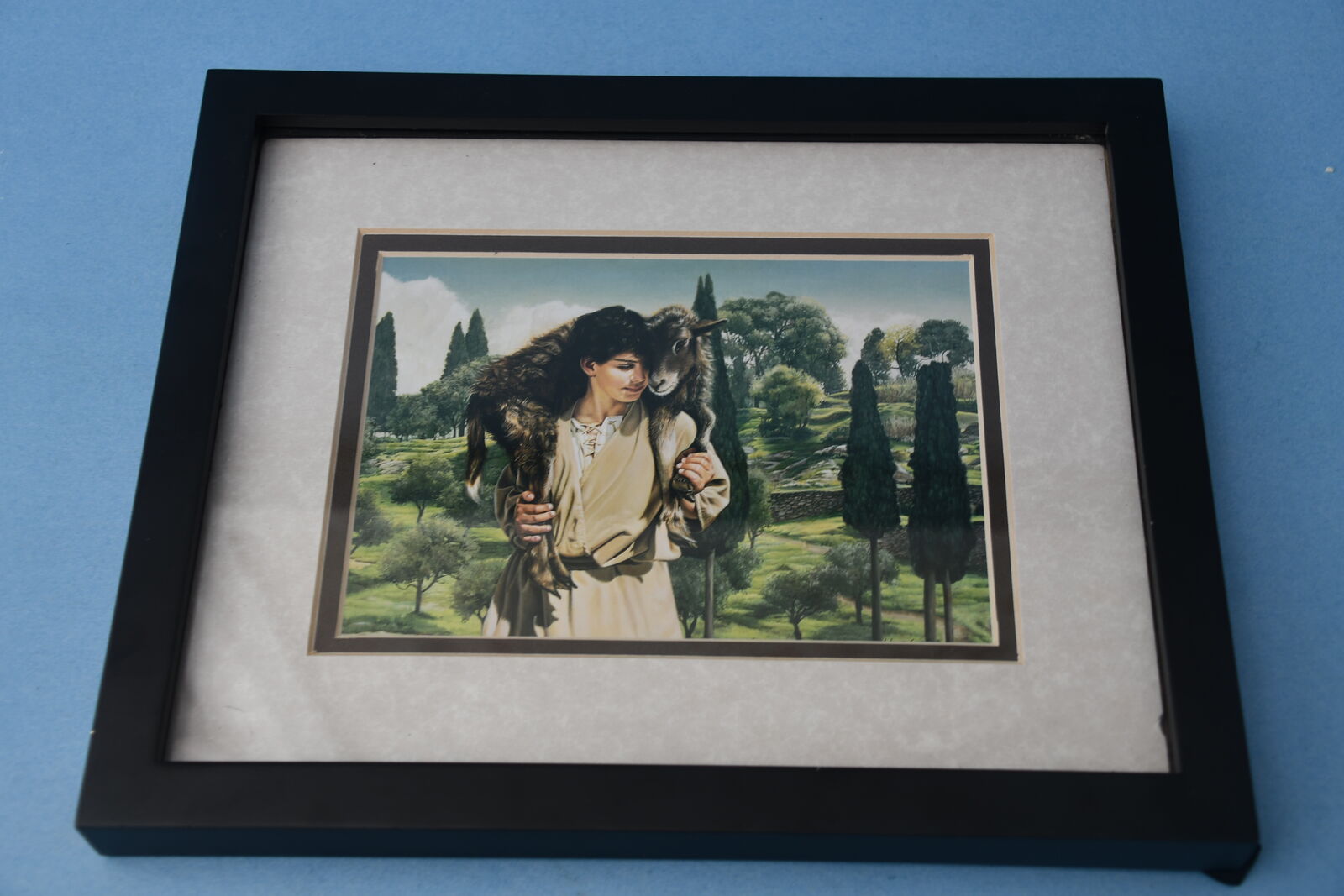 "THE LAMB OF GOD" PICTURE ~ JESUS with LAMB ~ LIZ LEMON SWINDLE ~ 9" x 11" FRAMED