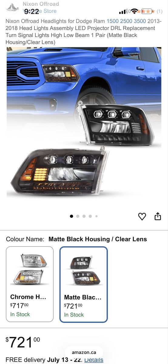 Nixon Offroad LED Projector Headlights for 13-18 Dodge Ram 1500 2500 3500 - Matte Black Housing