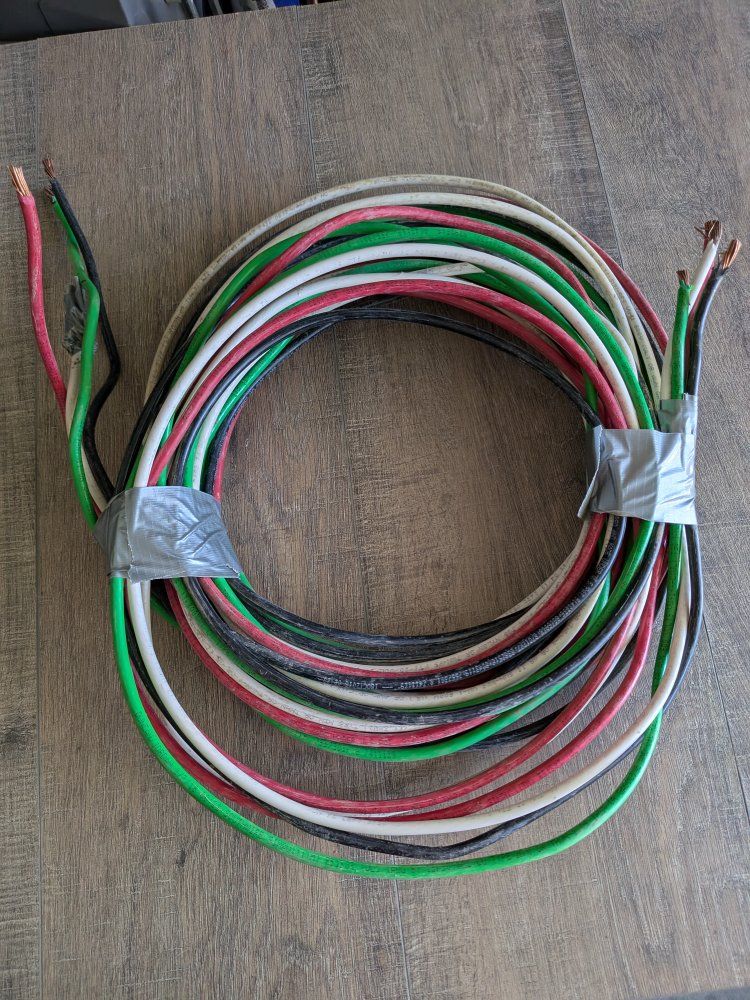 6 AWG THHN 4 WIRES approximately 24 feet previously used for hot tub. black, red, white, green.