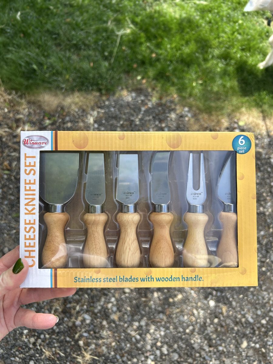 Winware KCS-6W 6-Piece Stainless Steel Cheese Knife Set with Wooden Handles - New