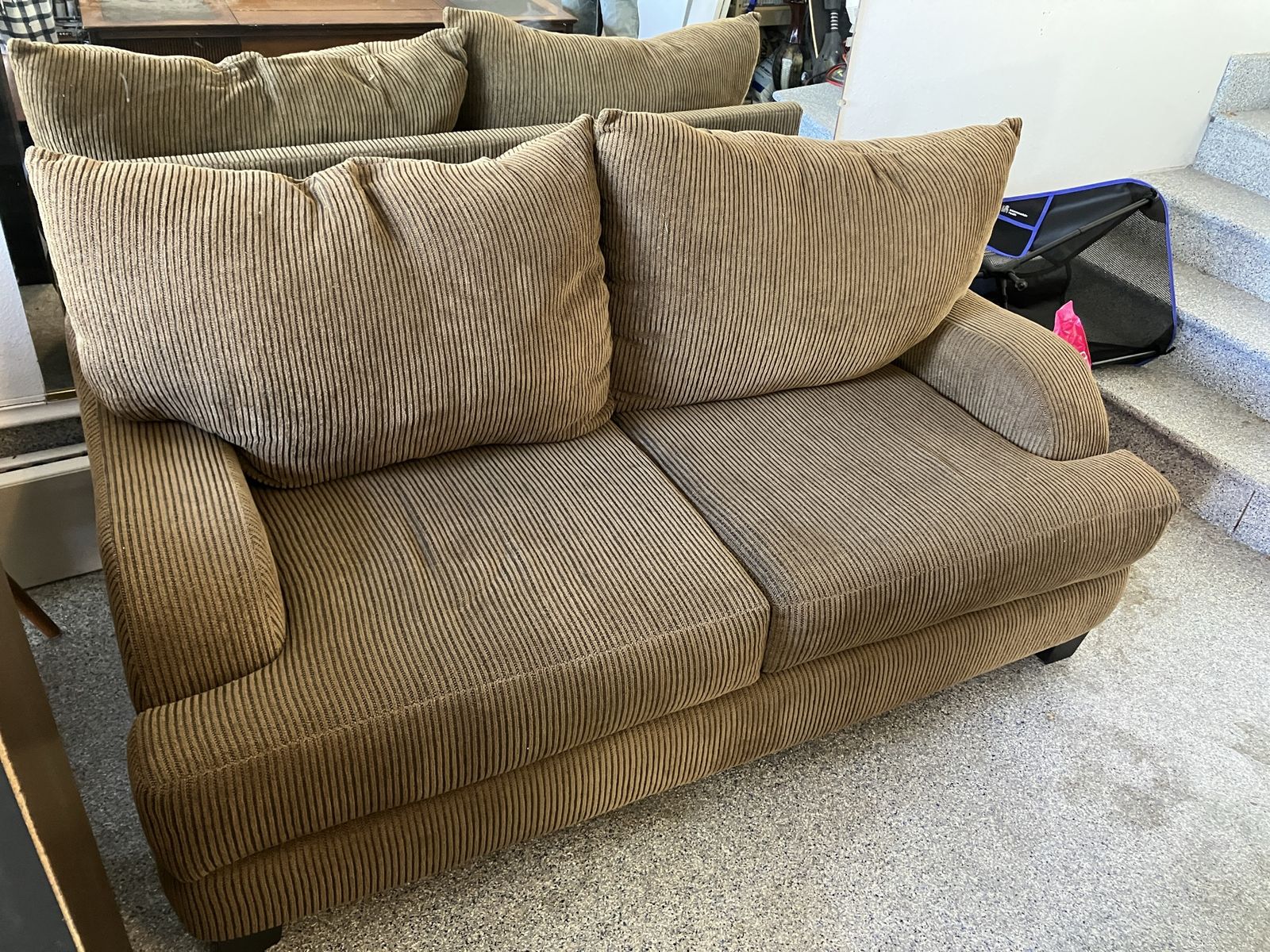 Striped Corduroy Upholstered Loveseat Couch