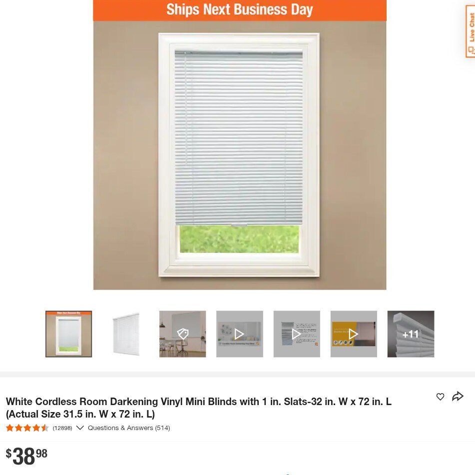 White Window Blinds 32" x 72"  1" slats