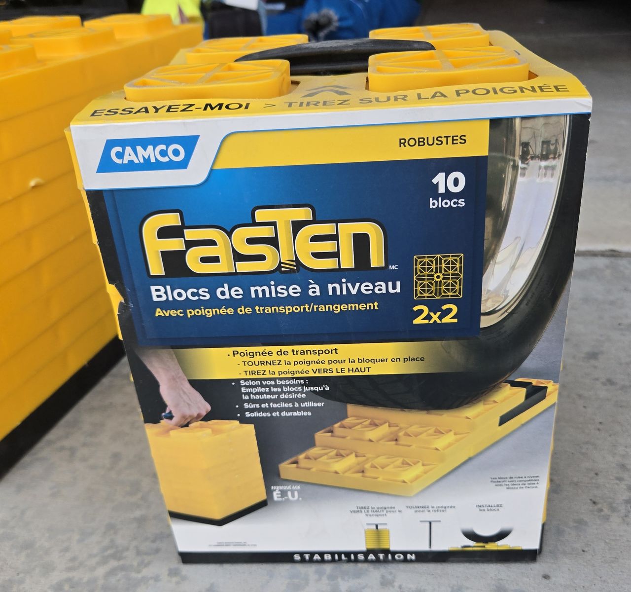 Camco FasTen Leveling Blocks w/ T-Handle, 2x2, Yellow (10-Pack)