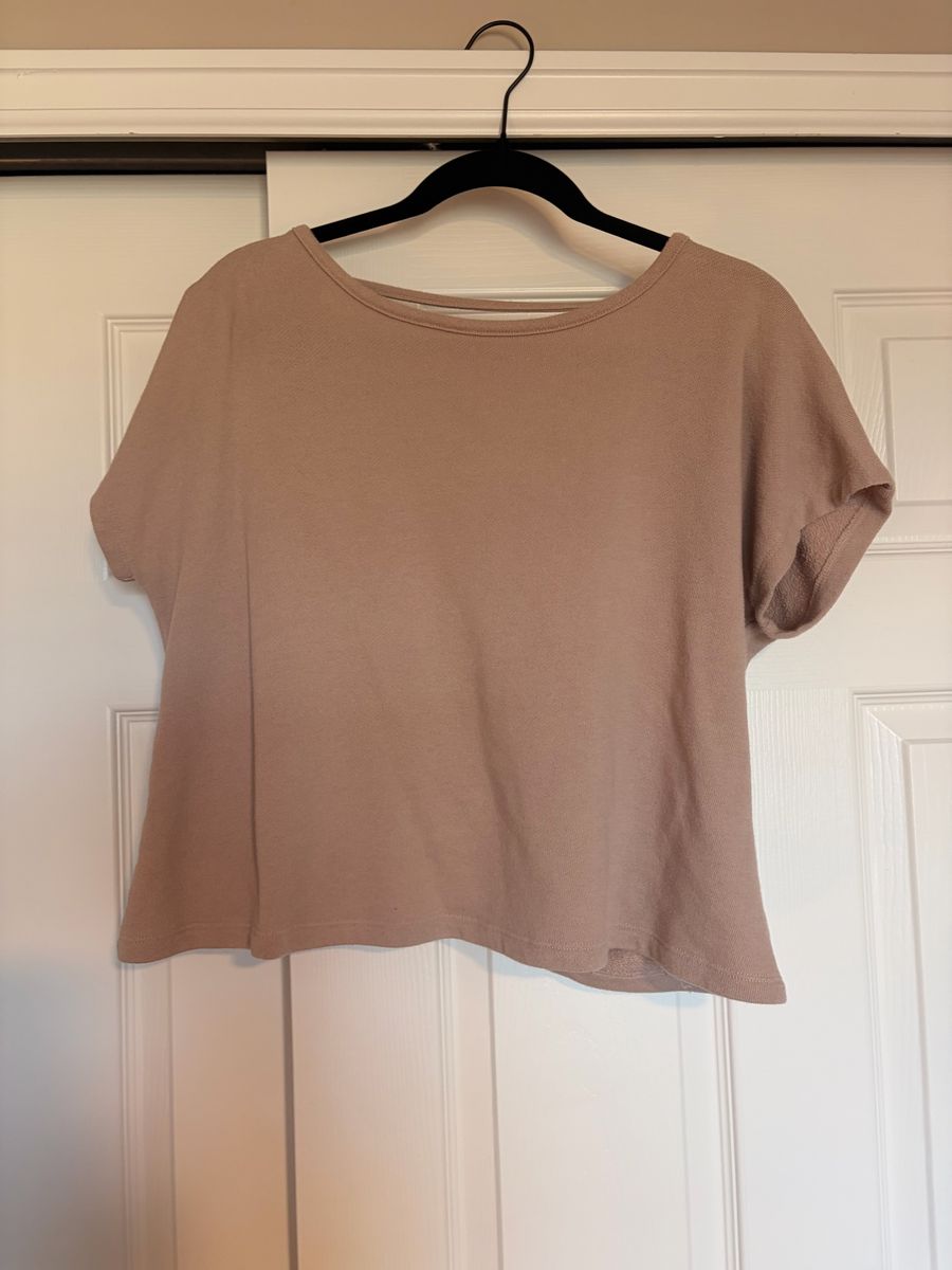 Women's Tan Twisted Back Short Sleeve Top, Size Medium - Activewear