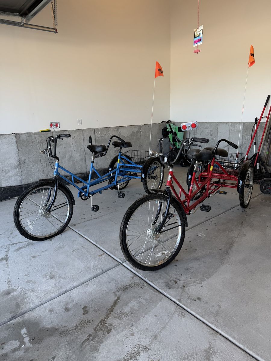 Workman Adult Tandem Trikes with Rear Basket - Blue & Red