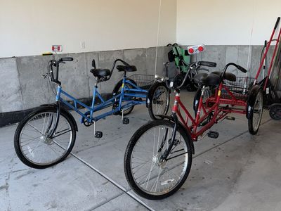 Workman Adult Tandem Trikes with Rear Basket - Blue & Red