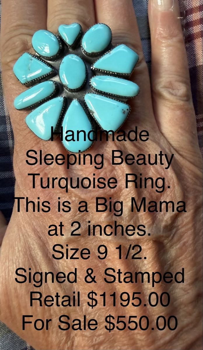 Handmade Sleeping Beauty Turquoise Cluster Ring Size 9.5