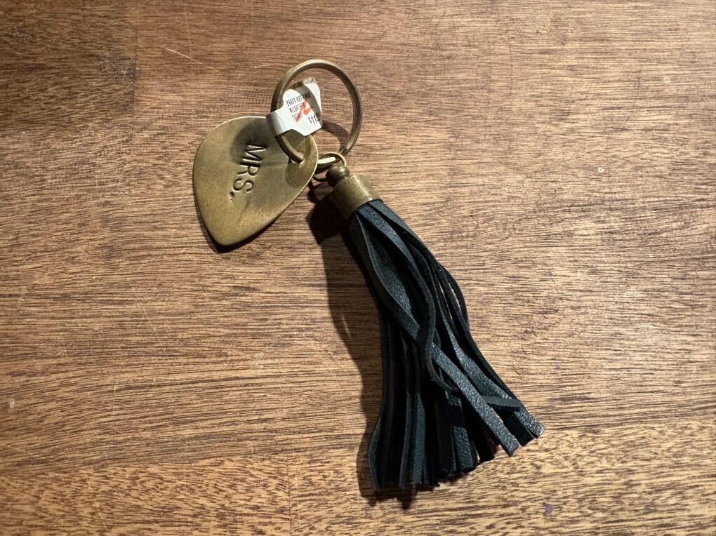 New Bronze Mrs. Keychain W/ Gray Leather Tassel