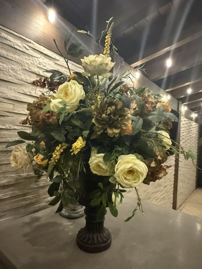 Large Elegant Floral Arrangement in Black Urn Vase