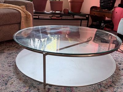 Glass & Silver Round Coffee Table with Lower Shelf