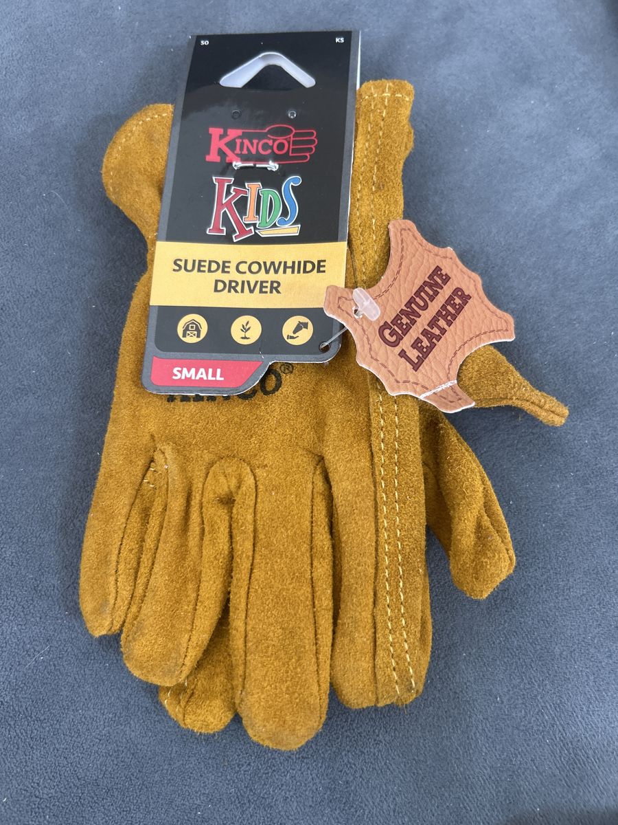 Kinco Kids Suede Cowhide Driver Leather Work Gloves, Size Small