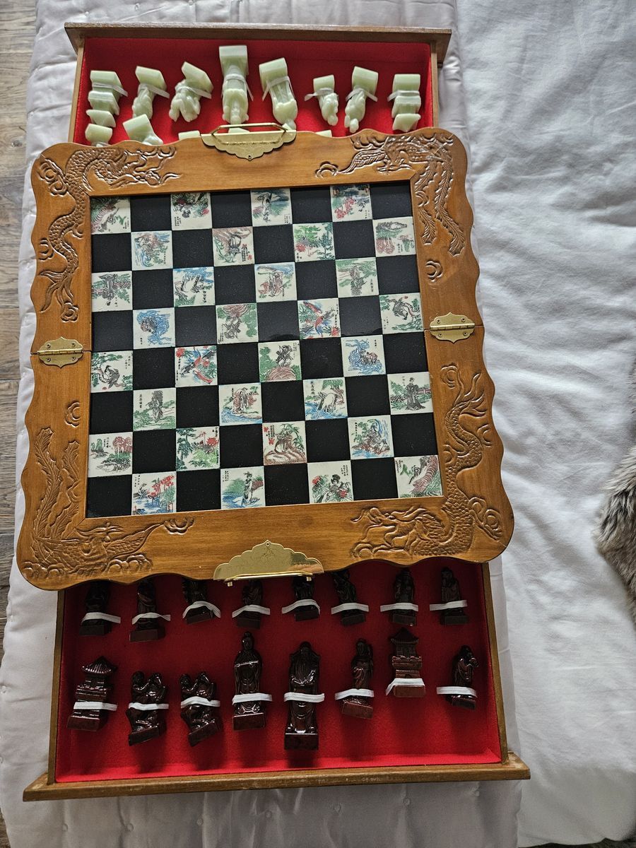 Soap stone Chess set with Porcelain Board / Case