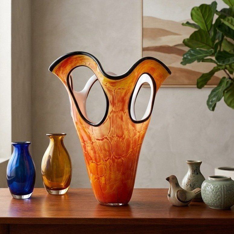 Abstract Italian Murano Style Art Glass Vase