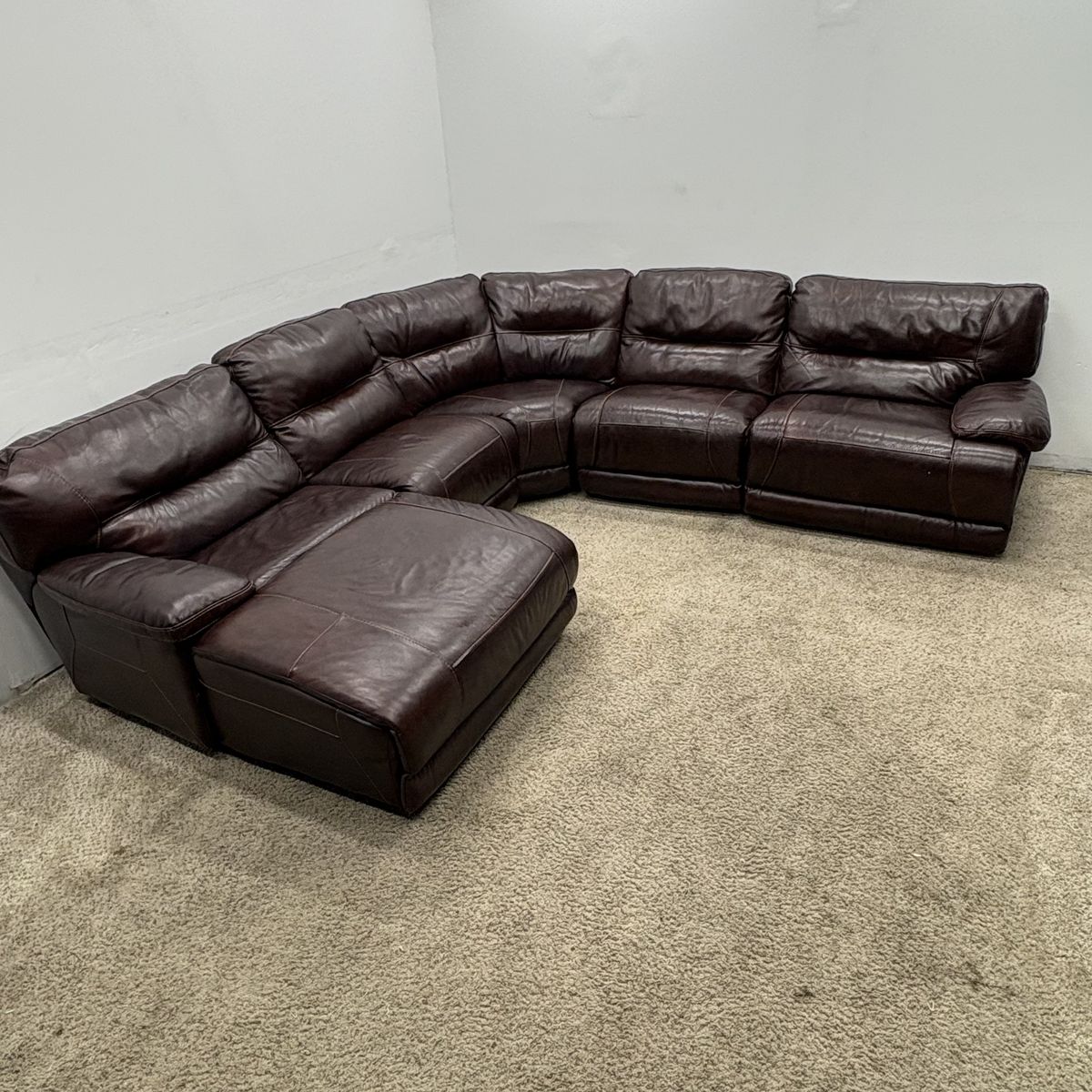 Large Dark Brown Leather Sectional With Recliners