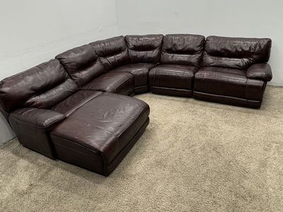 Large Dark Brown Leather Sectional With Recliners