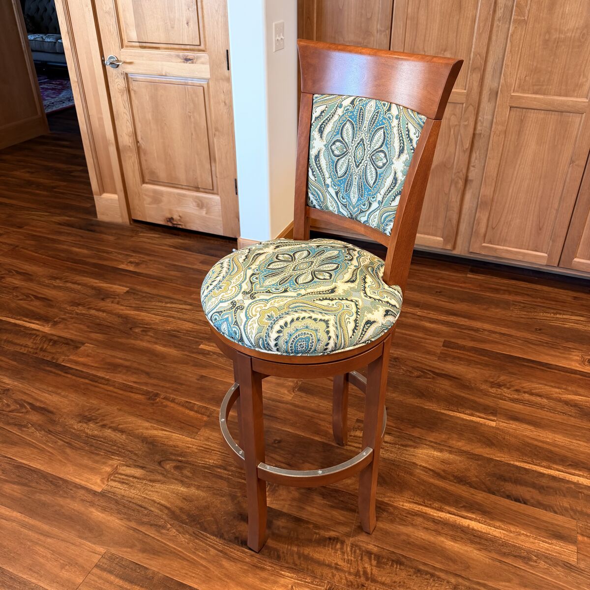Estate sale - 3 new solid wood swivel stools w/backs