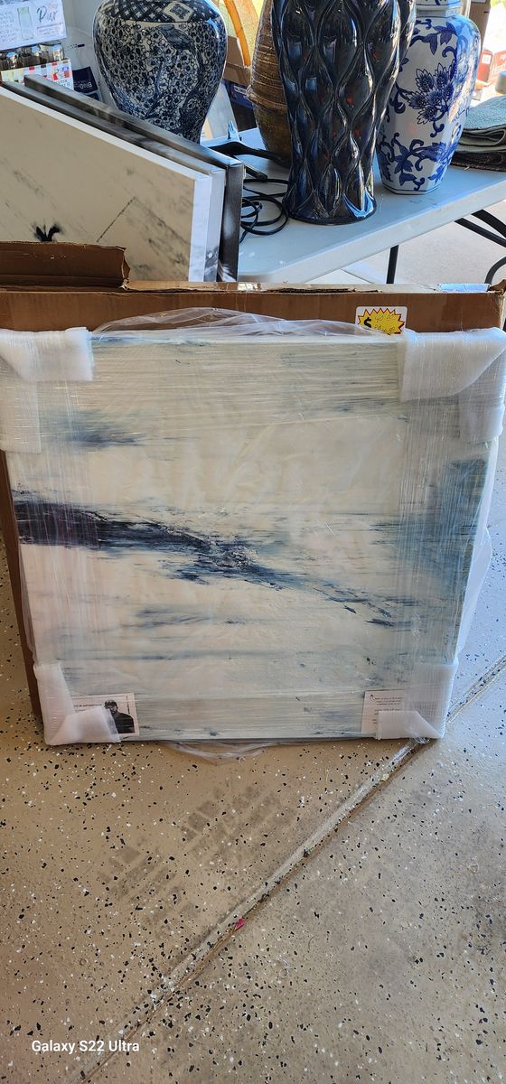 Abstract Blue & White Marble Pattern Wall Art Canvas - New in Box