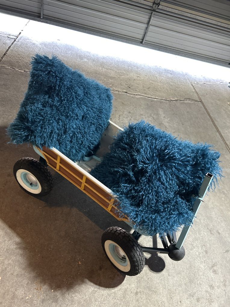 Two Real Fur Throw Pillows French Blue